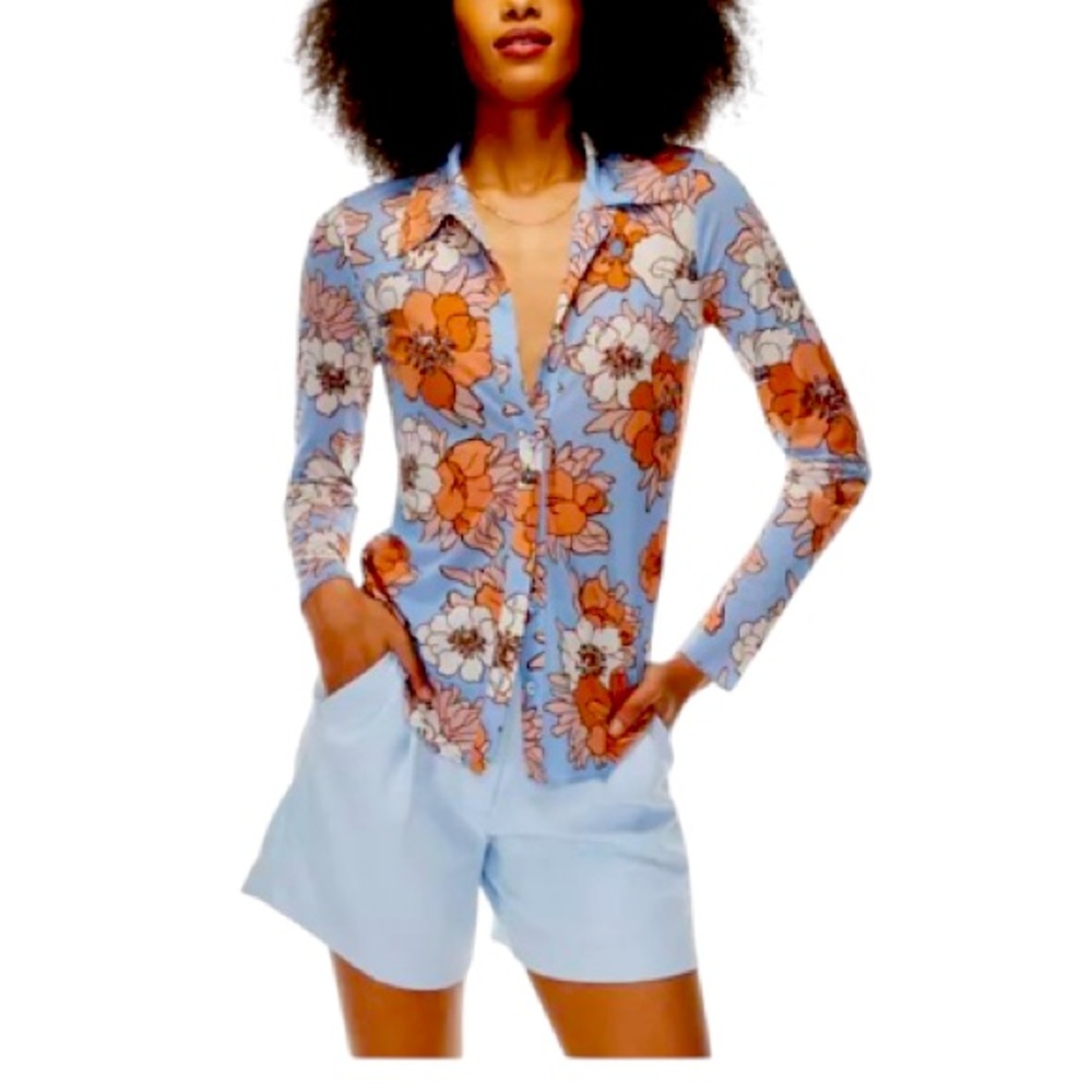 NWOT Wilfred Longsleeve Hip Floral Print Bottom up T-shirt Size L